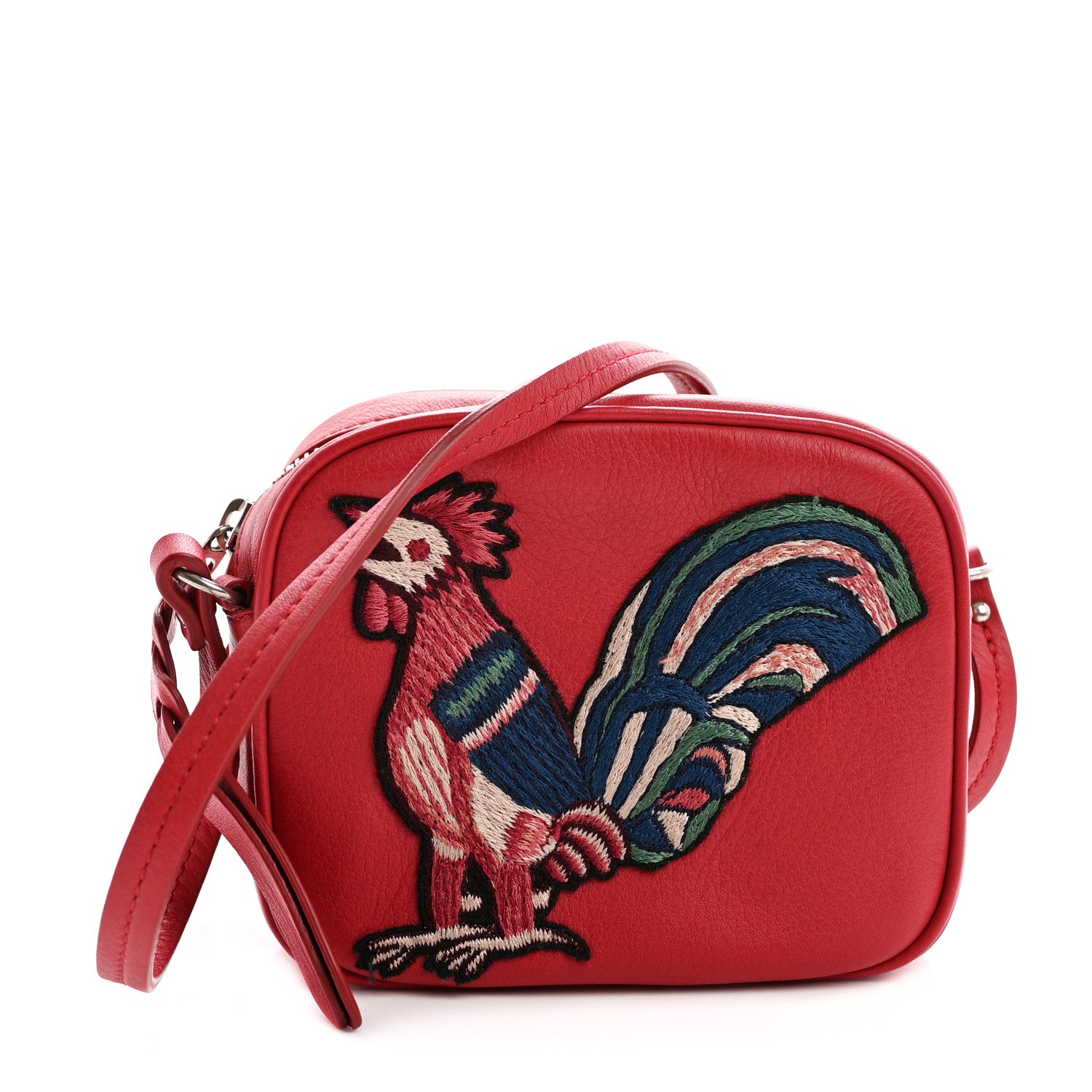 Alexander McQueen Calfskin Embroidered Rooster Mini Camera Bag Red 1 of 10