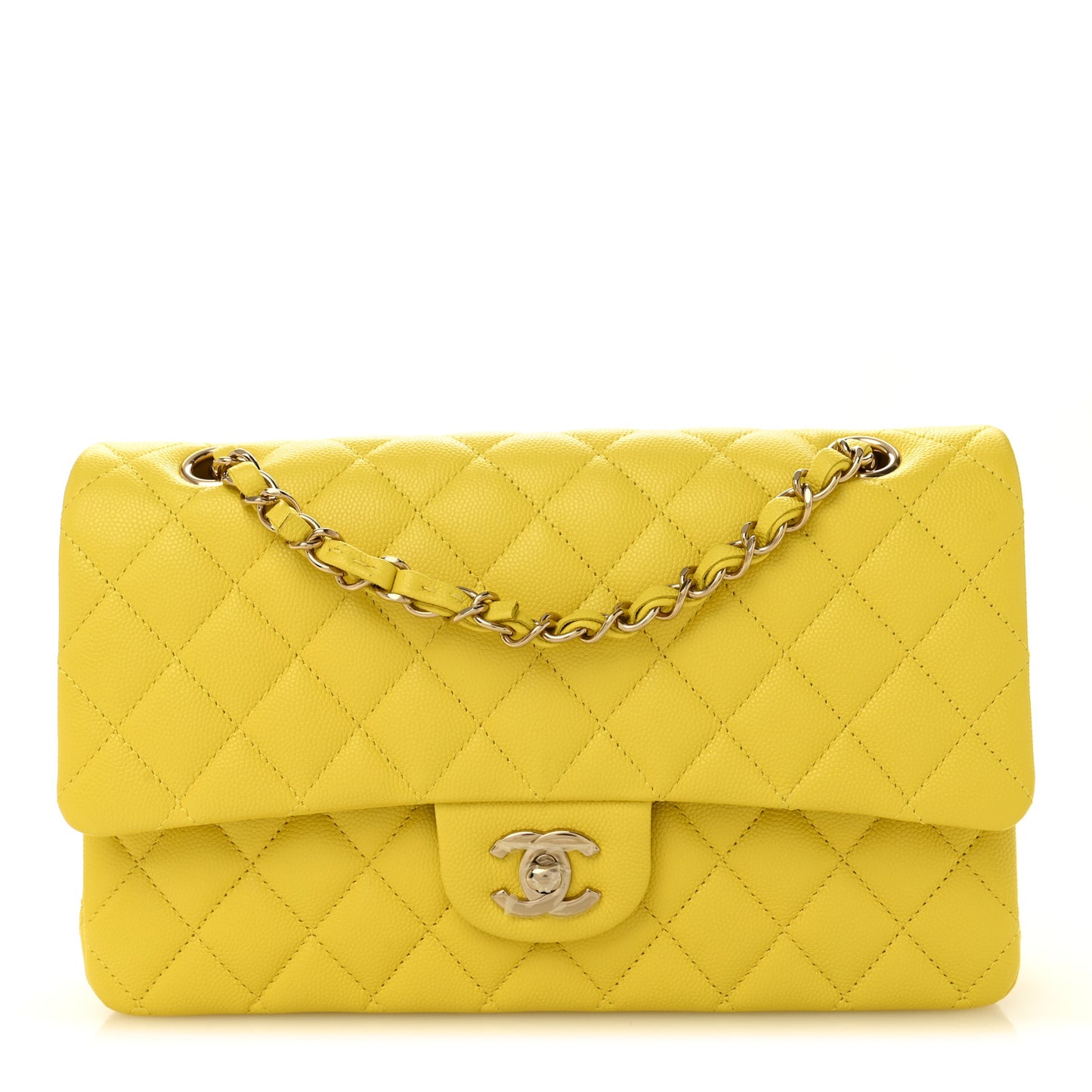 Caviar Quilted Medium Double Flap Yellow