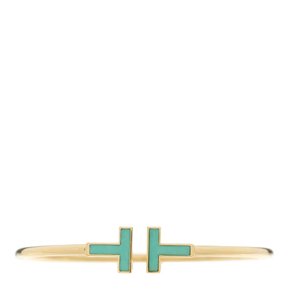 Tiffany 18K Yellow Gold Turquoise T Wire Bracelet 1 of 4