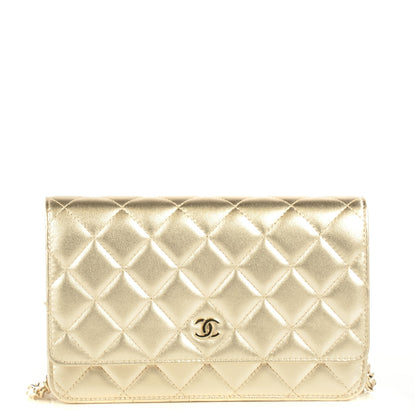 Chanel Metallic Lambskin Quilted Wallet On Chain WOC Gold 1 of 9
