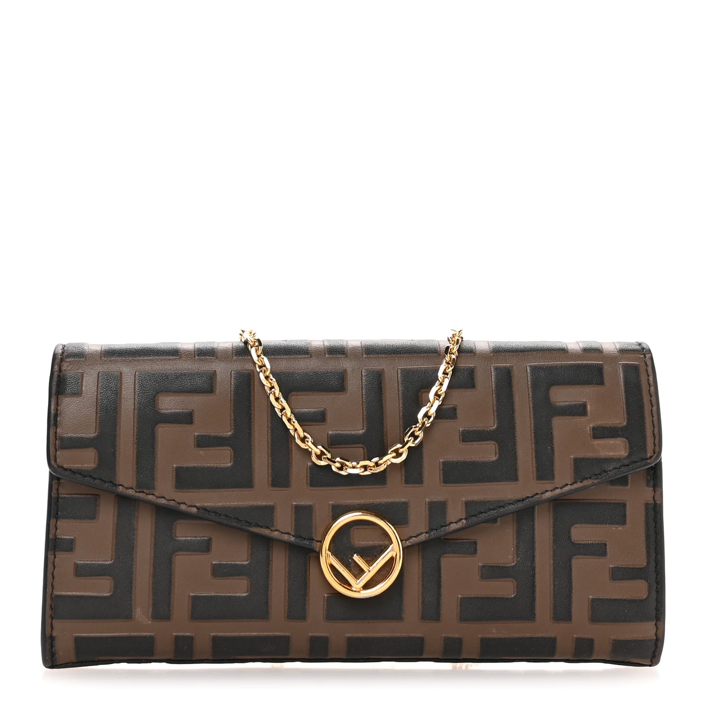 Vitello Soft F is Fendi Bi-Color FF 1974 Embossed Continental Envelope Wallet On Chain Maya Black
