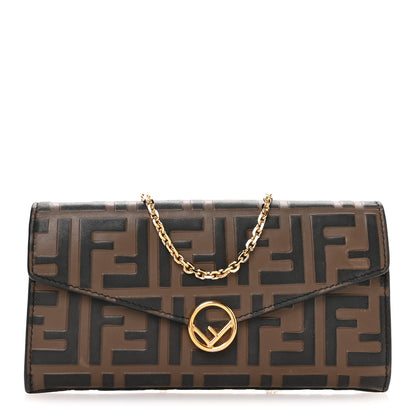 Fendi Vitello Soft F is Fendi Bi-Color FF 1974 Embossed Continental Envelope Wallet On Chain Maya Black 1 of 12