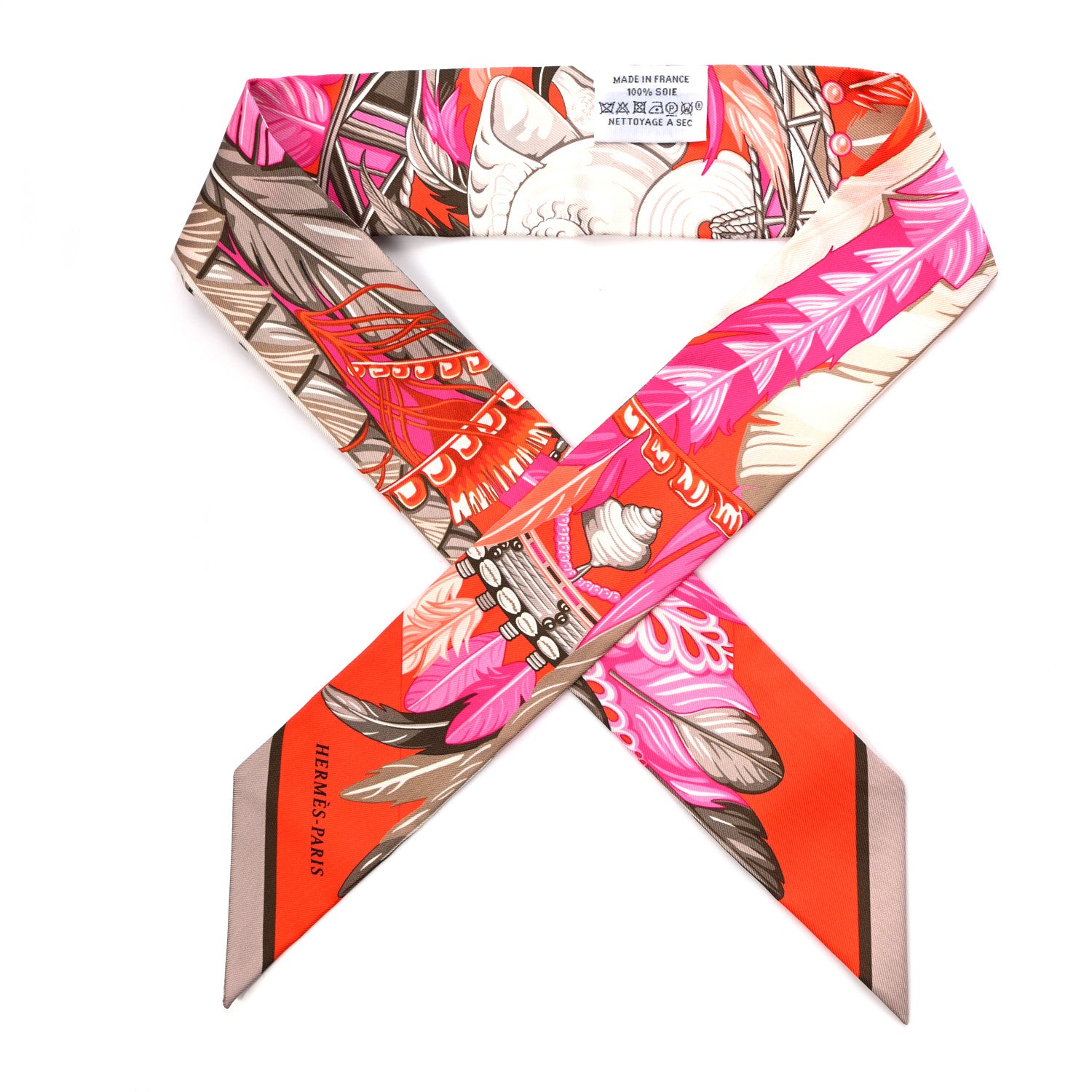 Hermes Silk La Danse Pacifique Twilly Orange Fuchsia Kaki 1 of 4