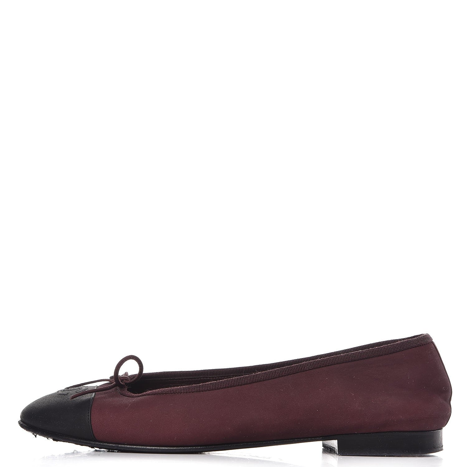 Chanel Nubuck Cap Toe CC Ballerina Flats 41 Burgundy Black 1 of 13