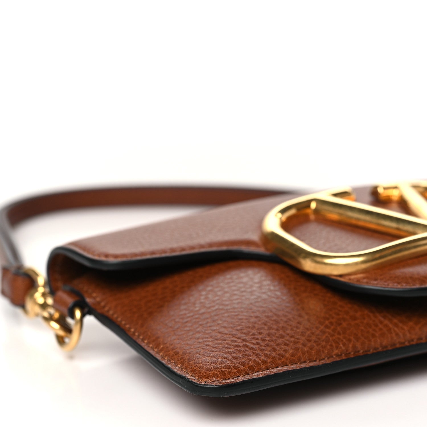 Valentino Garavani Grained Calfskin Vlogo Flap Wristlet Pouch Tan