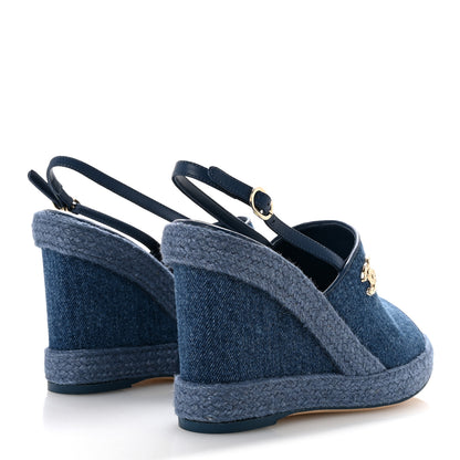 Chanel Washed Denim Braided Cord Wedge Sandals 37 Blue 5 of 10