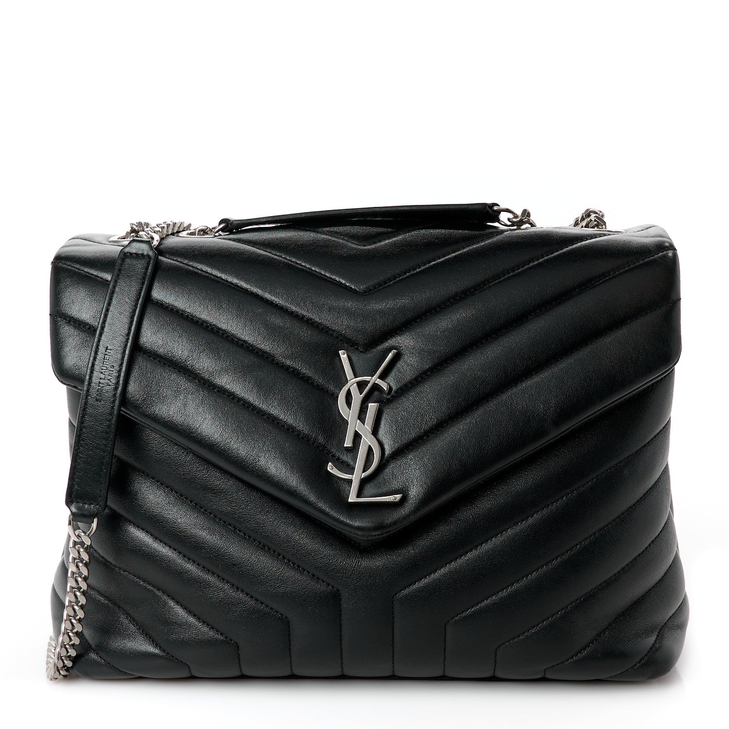 Calfskin Y Quilted Monogram Medium Loulou Chain Satchel Black