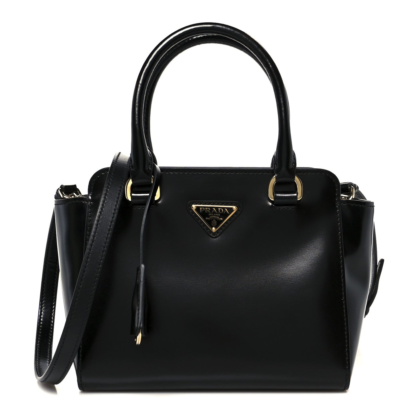 Brushed Calfskin Mini Zippered Crossbody Tote Black