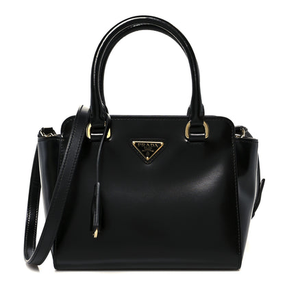 Prada Brushed Calfskin Mini Zippered Crossbody Tote Black 1 of 9
