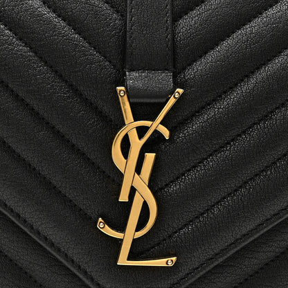 Saint Laurent Sheepskin Matelasse Chevron Monogram Medium College Bag Black 8 of 10