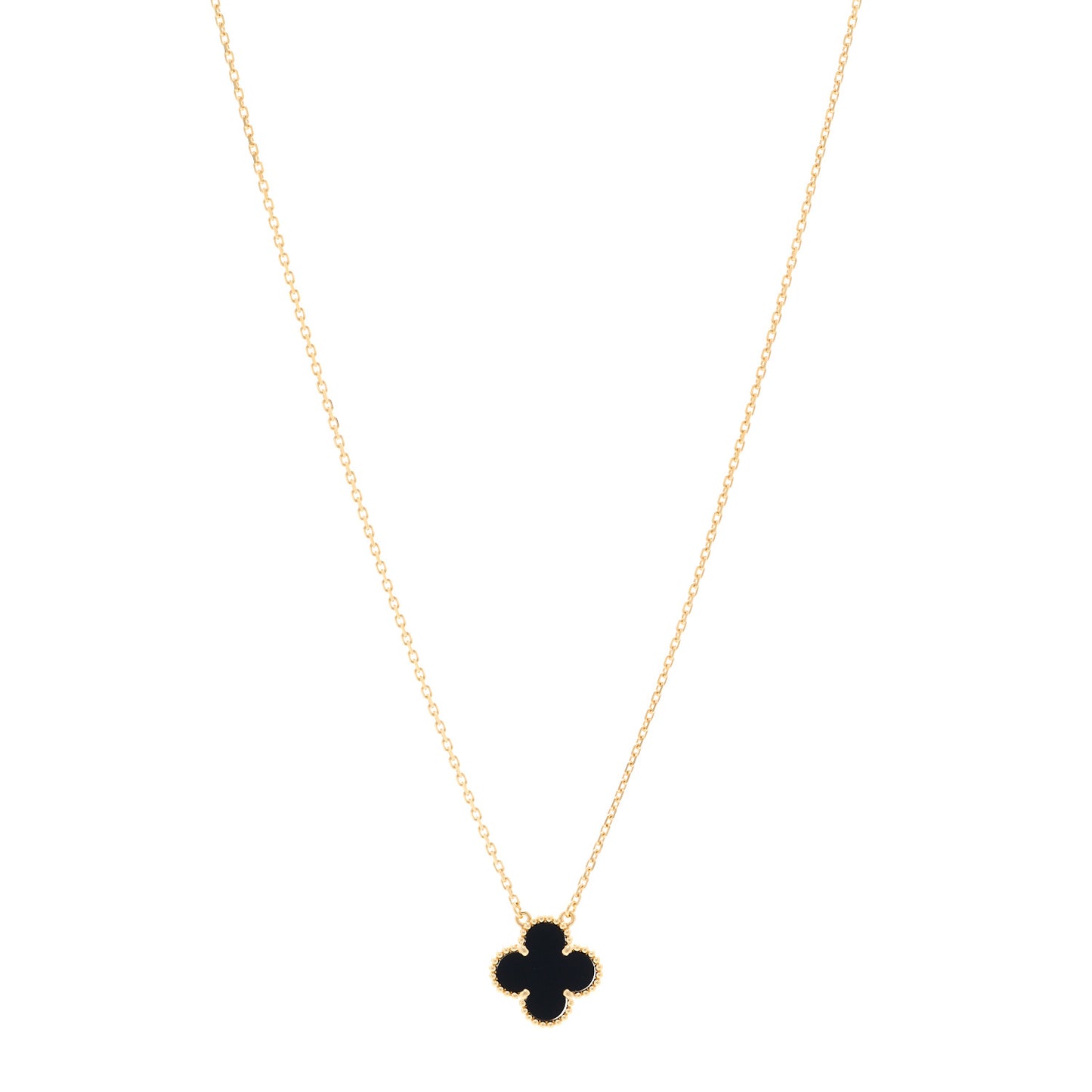 18K Yellow Gold Black Onyx Vintage Alhambra Pendant Necklace