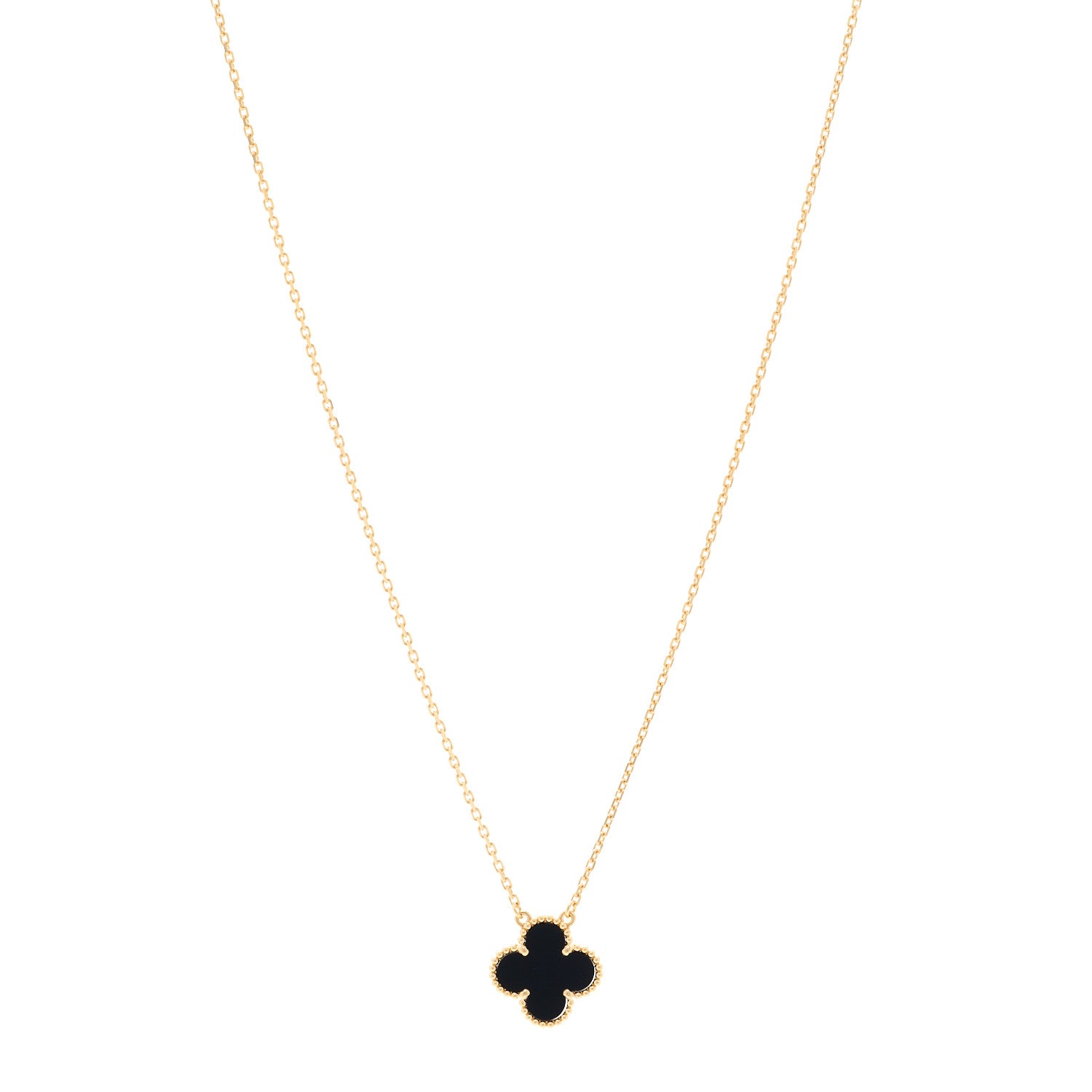 Van Cleef & Arpels 18K Yellow Gold Black Onyx Vintage Alhambra Pendant Necklace 1 of 6