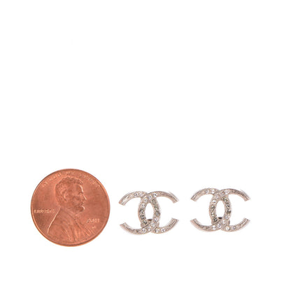 Chanel Crystal CC Earrings Grey Silver 2 of 5