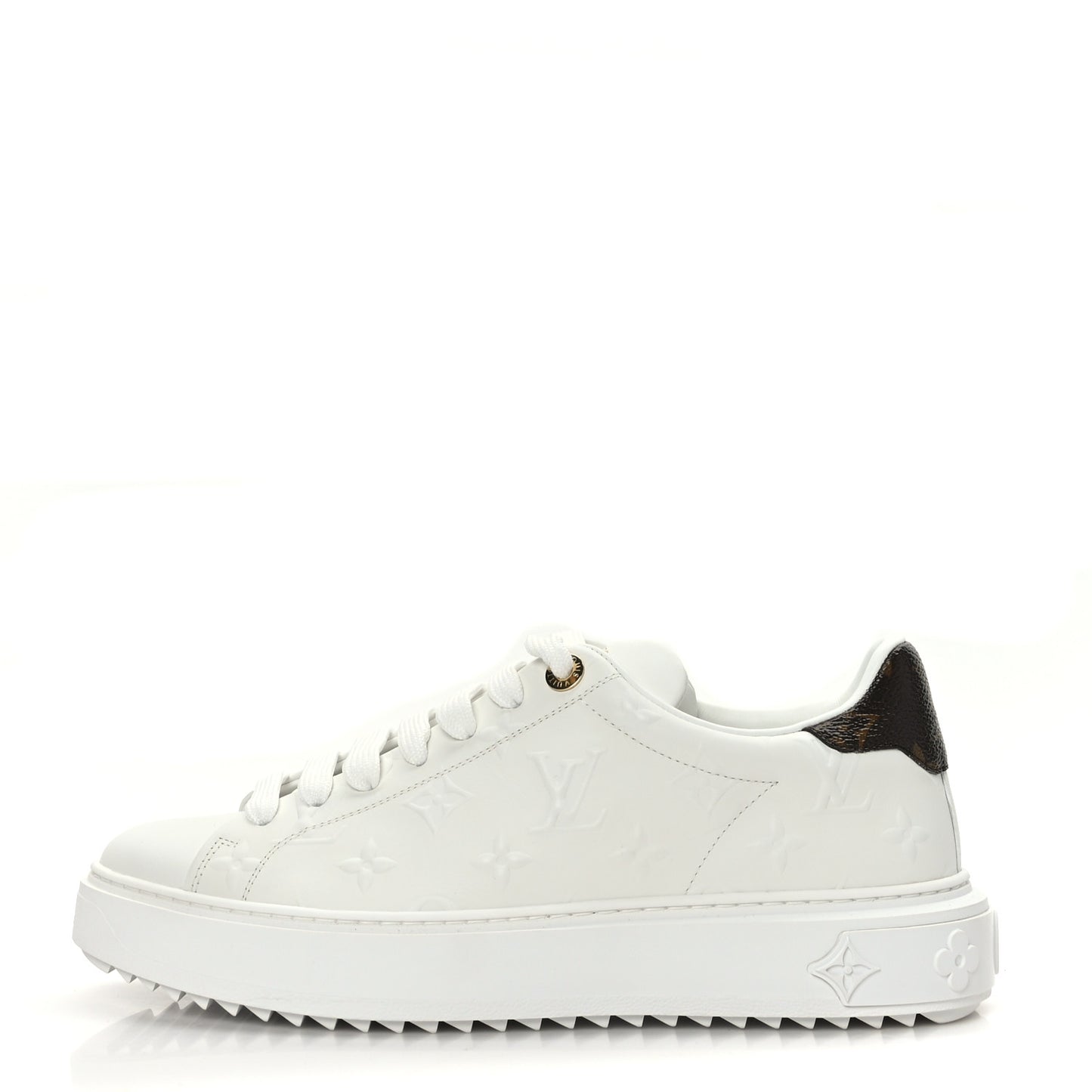 Calfskin Monogram Debossed Time Out Sneakers 38 White