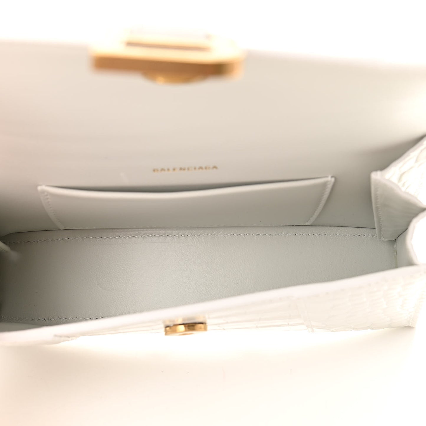 Shiny Calfskin Crocodile Embossed Hourglass Chain Bag XS White