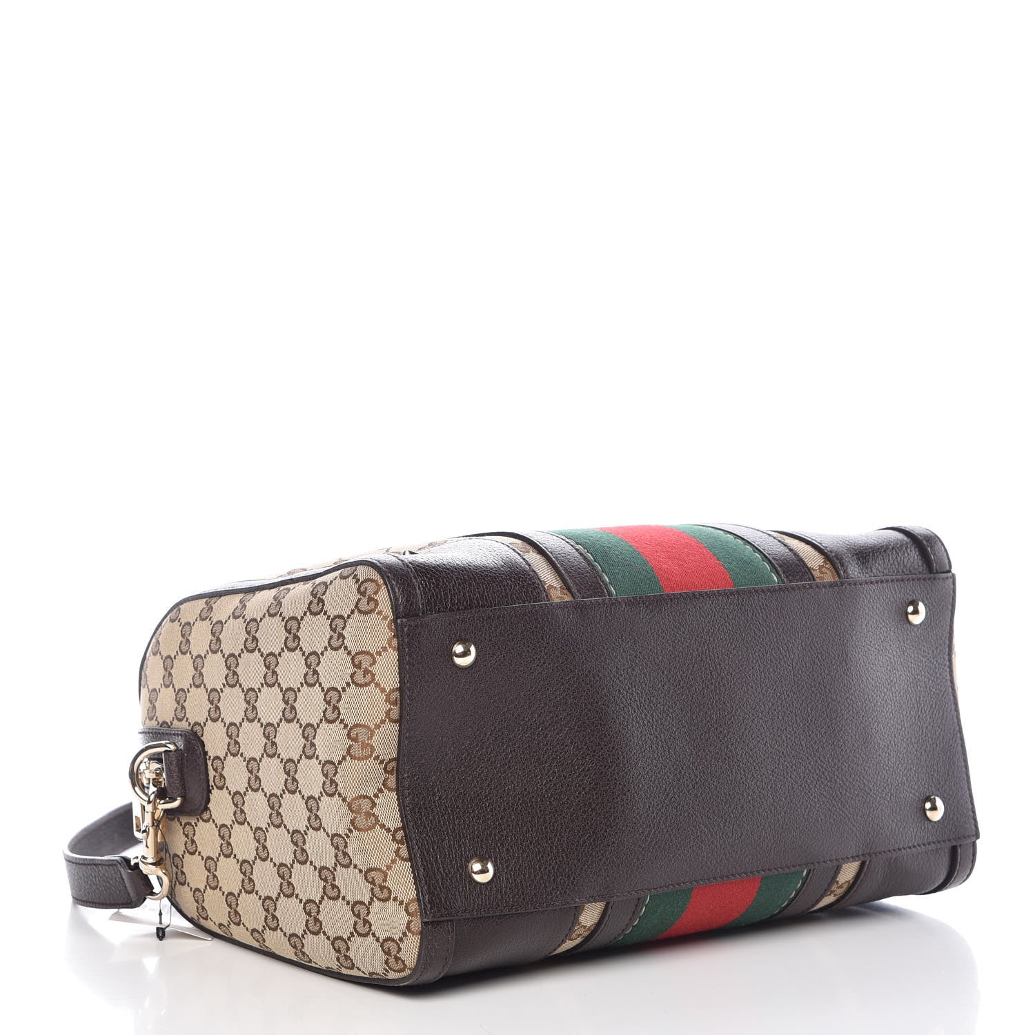 Gucci Monogram Vintage Web Medium Webby Bee Boston Dark Brown 4 of 9