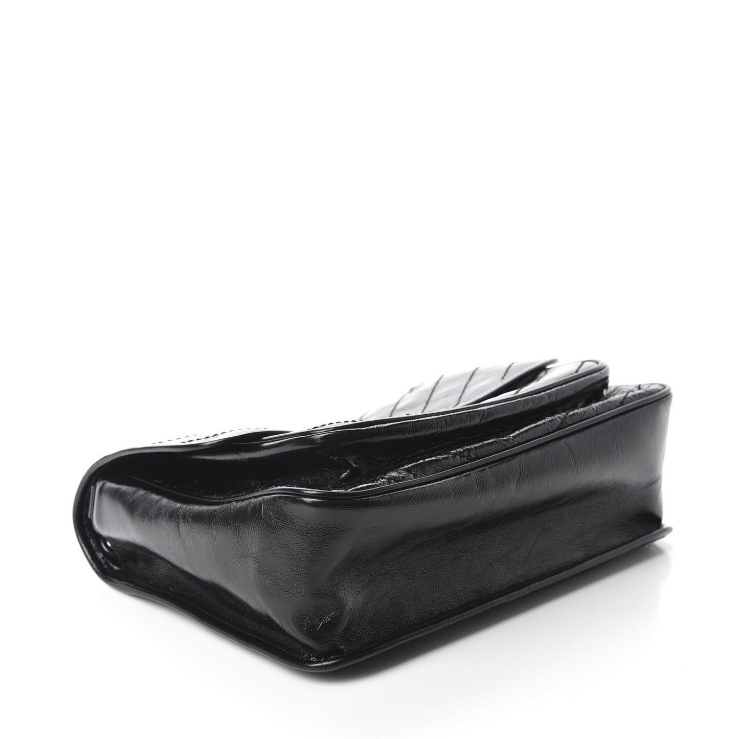 Crinkled Calfskin Matelasse Monogram Medium Niki Chain Satchel Black
