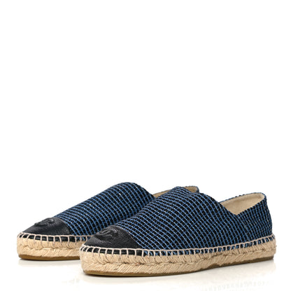 Chanel Grained Calfskin Tweed CC Espadrilles 38 Black Blue 4 of 11