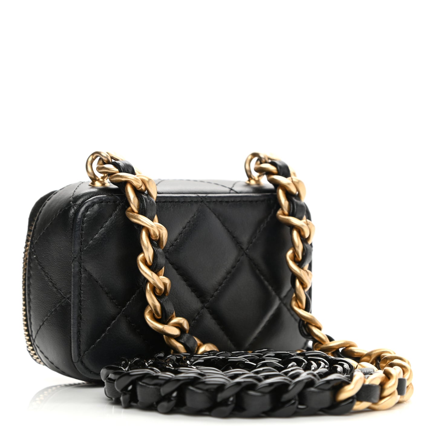 Lambskin Quilted Mini Lacquered Chain Clutch Black