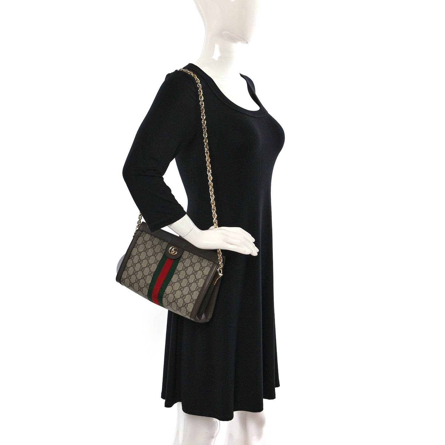 Gucci GG Supreme Monogram Web Small Ophidia Chain Shoulder Bag Brown 2 of 8