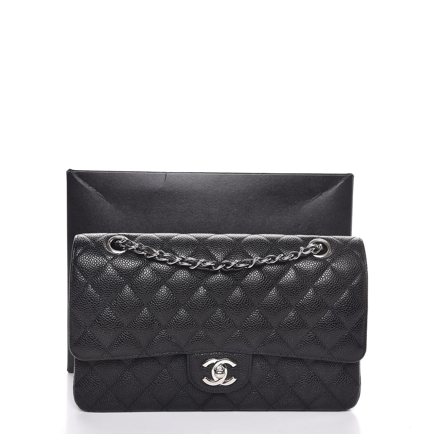 Caviar Quilted Medium Double Flap Black