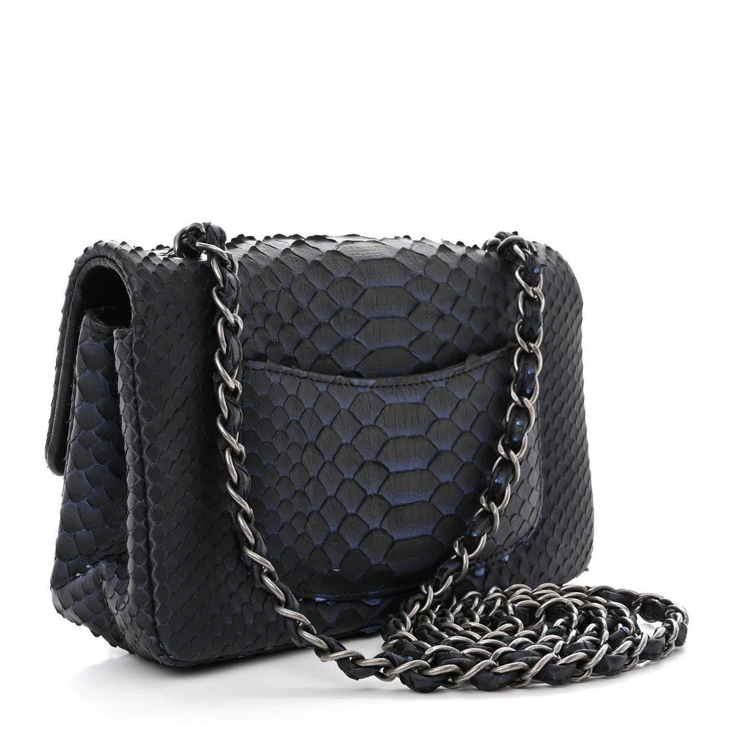 Chanel Snakeskin Mini Rectangular Flap Dark Blue 3 of 12