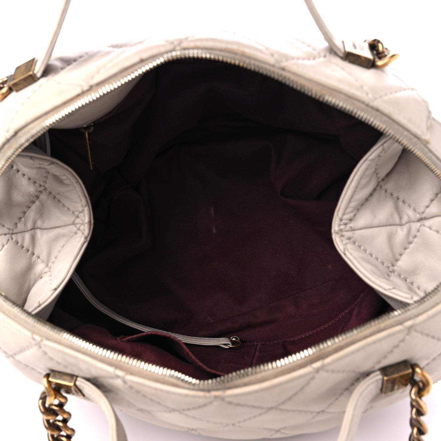 Chanel Calfskin Stitched Bowling Bag Light Grey 5 of 22