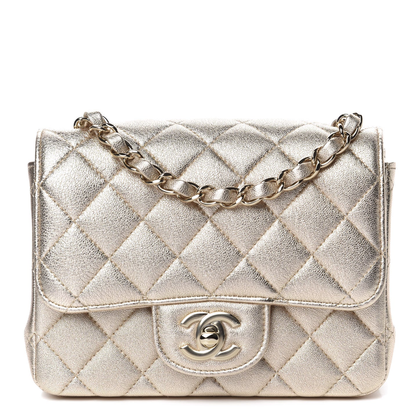 Metallic Lambskin Quilted Mini Square Flap Gold