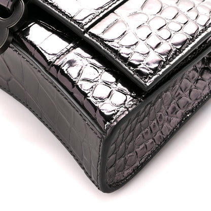 Balenciaga Shiny Calfskin Crocodile Embossed Hourglass Chain Bag Gunmetal 9 of 9