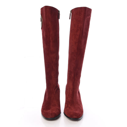 Gucci Suede Interlocking G Knee High Boots 7 Red 2 of 10