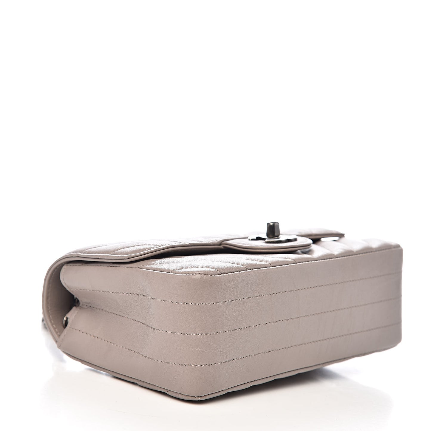 Iridescent Calfskin Chevron Quilted Mini Rectangular Flap Grey
