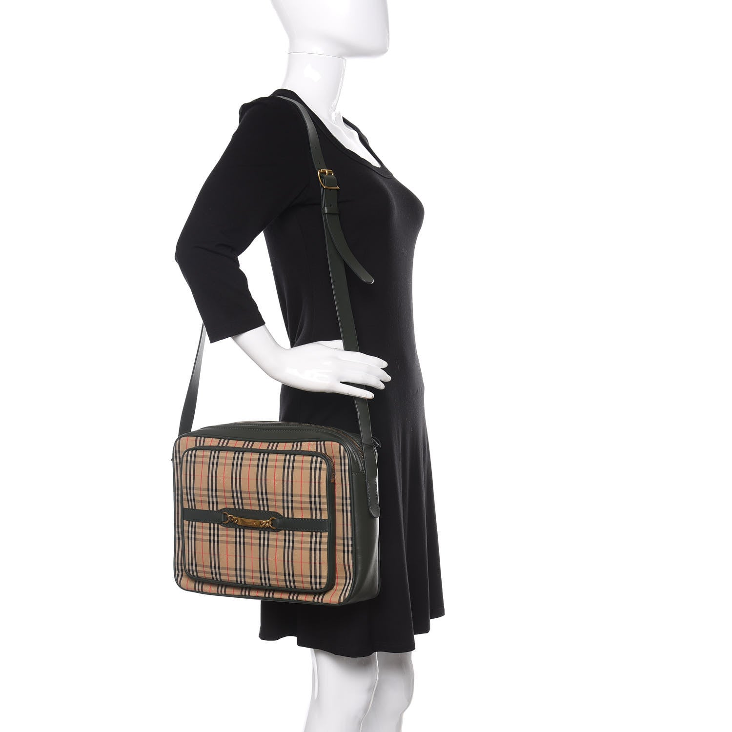 Burberry Smooth Calfskin 1983 Knight Check Link Large Camera Bag Dark Forest Green 2 of 9