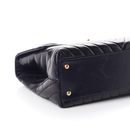 Chanel Calfskin Chevron Quilted Medium Coco Handle Flap Blue 8 of 10