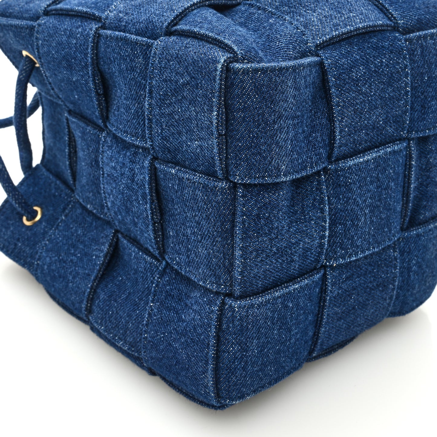 Denim Maxi Intrecciato Small Cassette Crossbody Bucket Bag Indigo