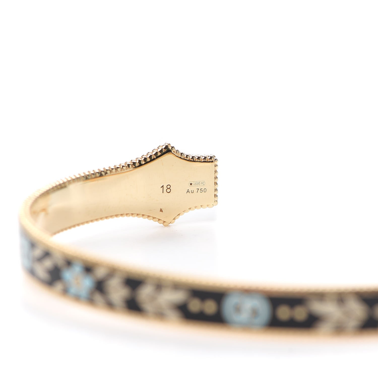 Gucci 18K Yellow Gold Black Enamel Icon Blooms Cuff Bracelet 4 of 7