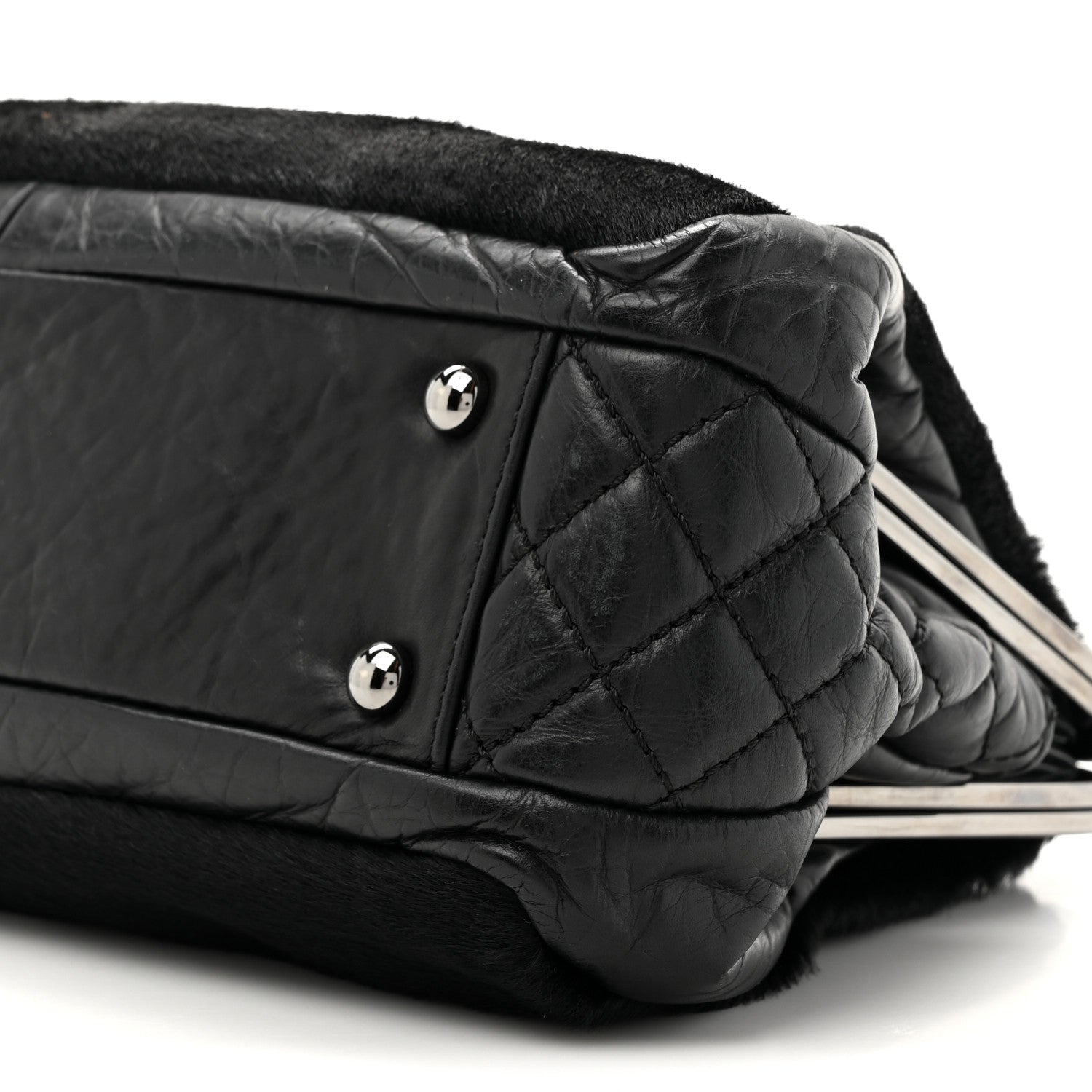 Chanel Pony Hair Lambskin Quilted Kiss Lock Frame Bag Black 11 of 12