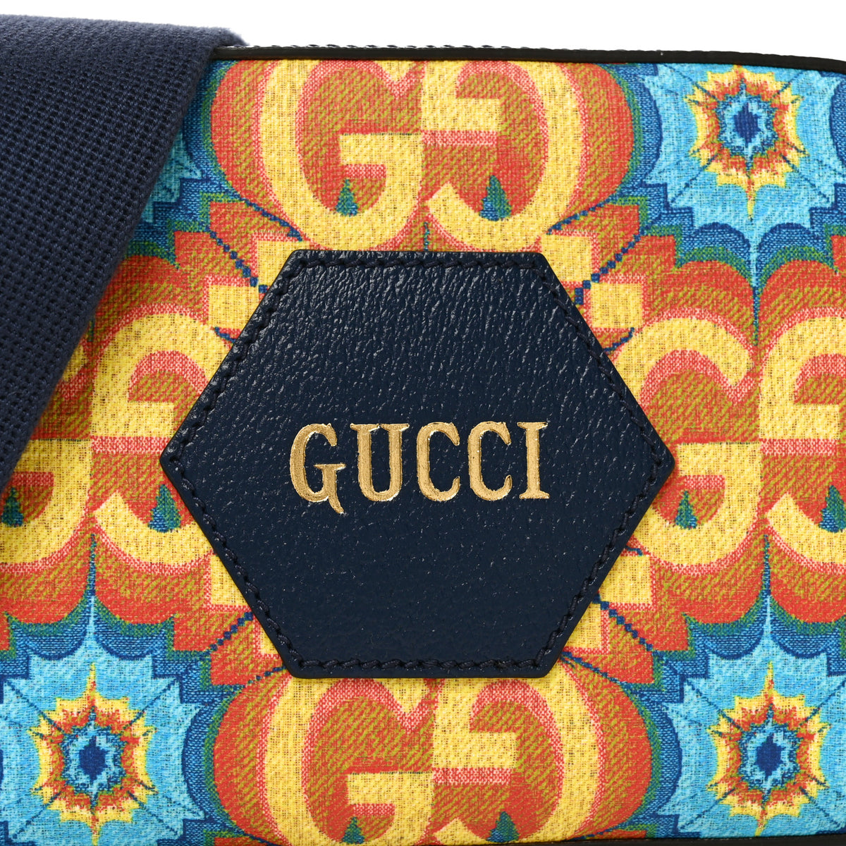 GG Supreme Kaleidoscope Calfskin Script Logo Gucci 100 Camera Bag Blue Orange Multicolor Blue Agata