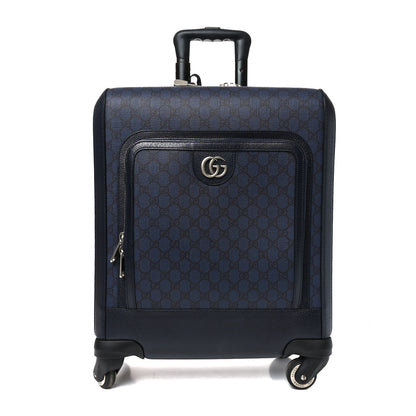 Gucci GG Supreme Monogram Textured Dollar Calfskin Web Ophidia Small Savoy Cabin Trolley Black Blue 1 of 10