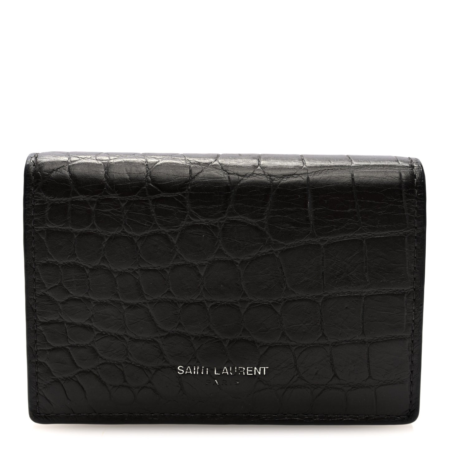 Calfskin Crocodile Embossed Business Card Case Coal