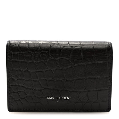 Saint Laurent Calfskin Crocodile Embossed Business Card Case Coal 1 of 7