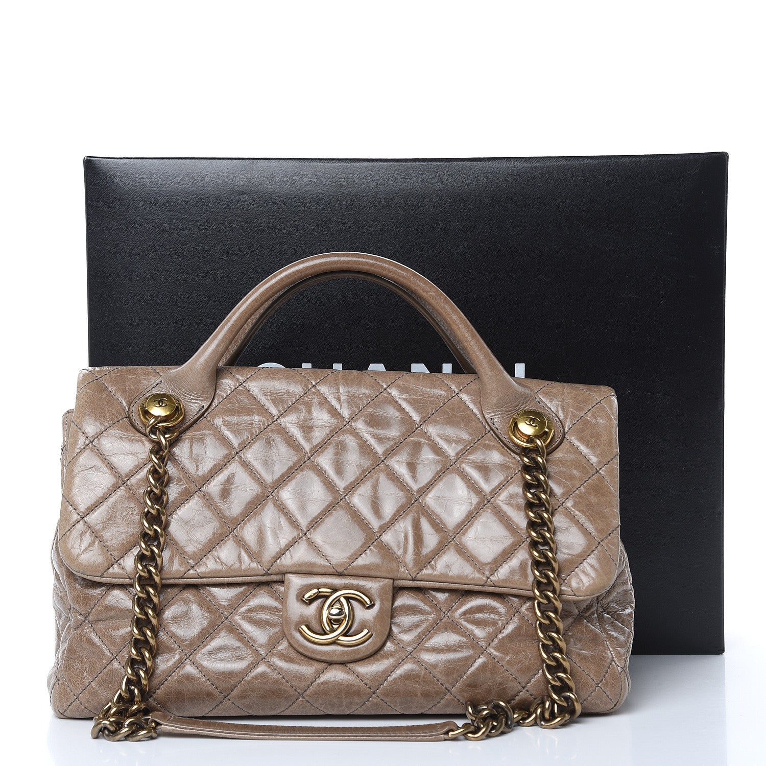 Chanel Glazed Calfskin Castle Rock Medium Flap Dark Beige 17 of 17