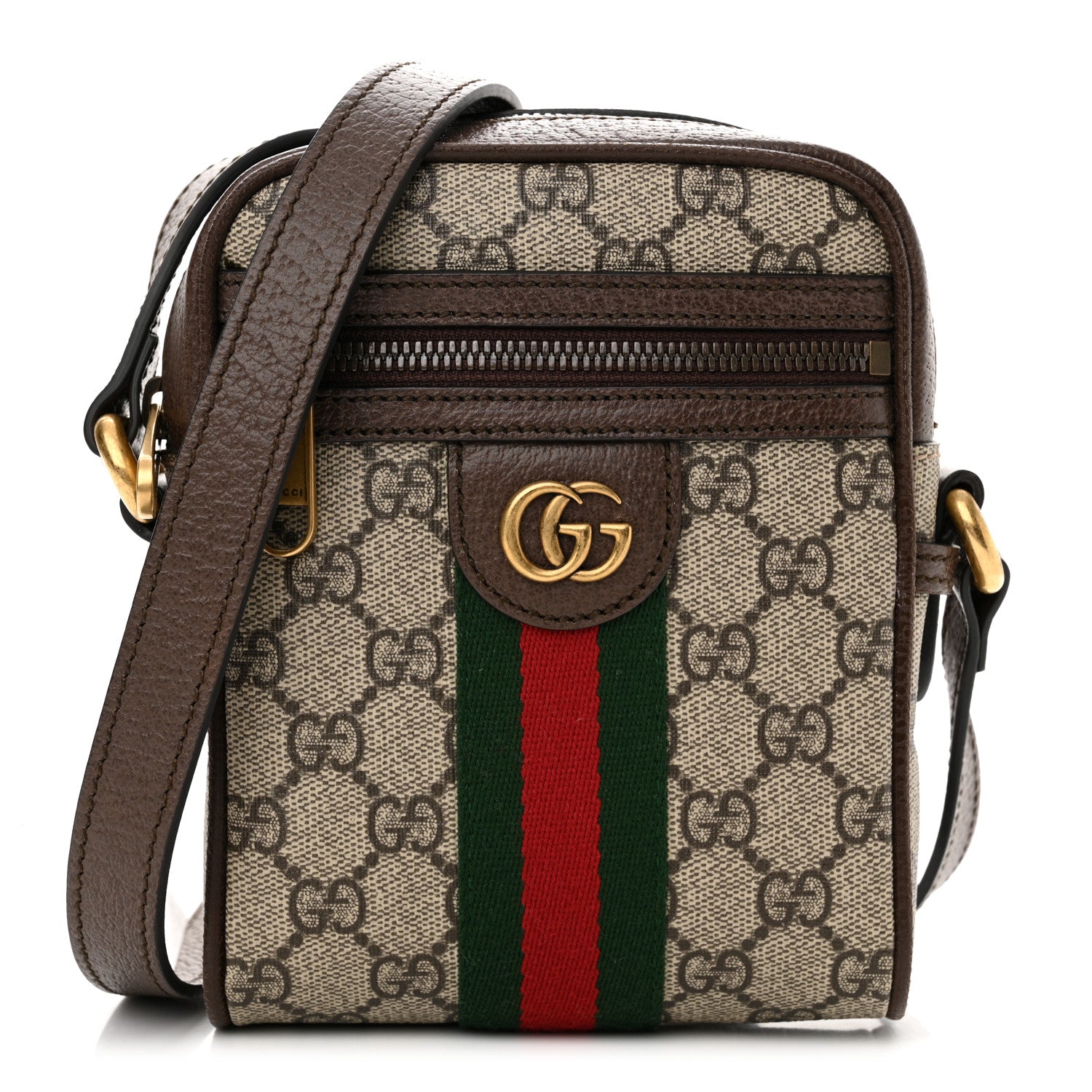 Gucci GG Supreme Monogram Web Mini Ophidia Messenger Brown 1 of 10