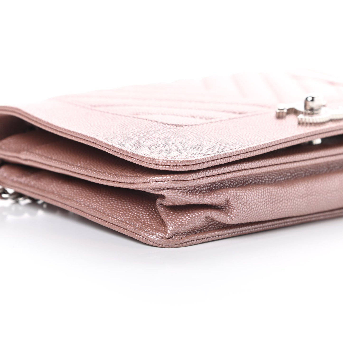 Metallic Caviar Chevron Quilted Vintage Mademoiselle Wallet On Chain WOC Pink