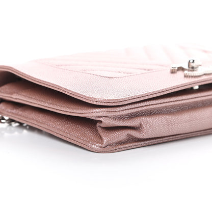 Chanel Metallic Caviar Chevron Quilted Vintage Mademoiselle Wallet On Chain WOC Pink 10 of 12
