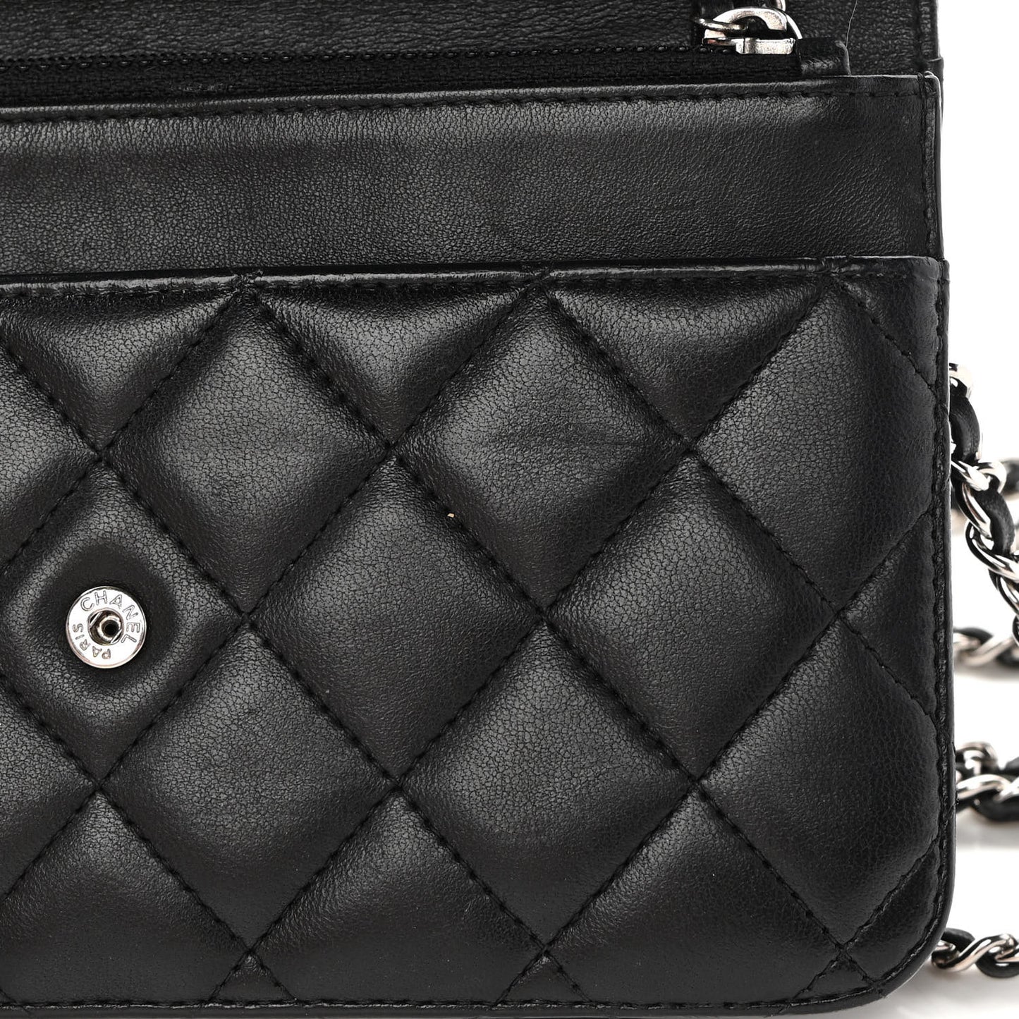 Lambskin Quilted Wallet On Chain WOC Black