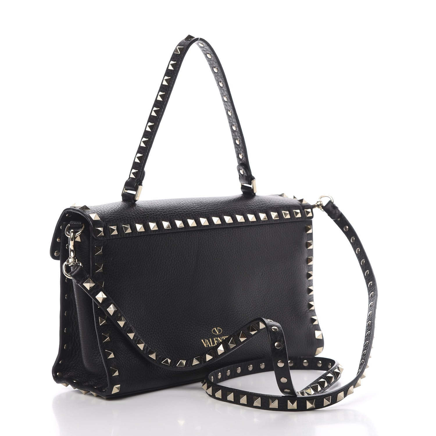 Valentino Garavani Pebbled Calfskin Small Rockstud Single Handle Flap Bag Black 2 of 10