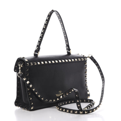 Valentino Garavani Pebbled Calfskin Small Rockstud Single Handle Flap Bag Black 2 of 10