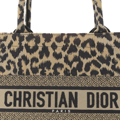 Christian Dior Canvas Mizza Embroidered Medium Leopard Book Tote Beige 8 of 12