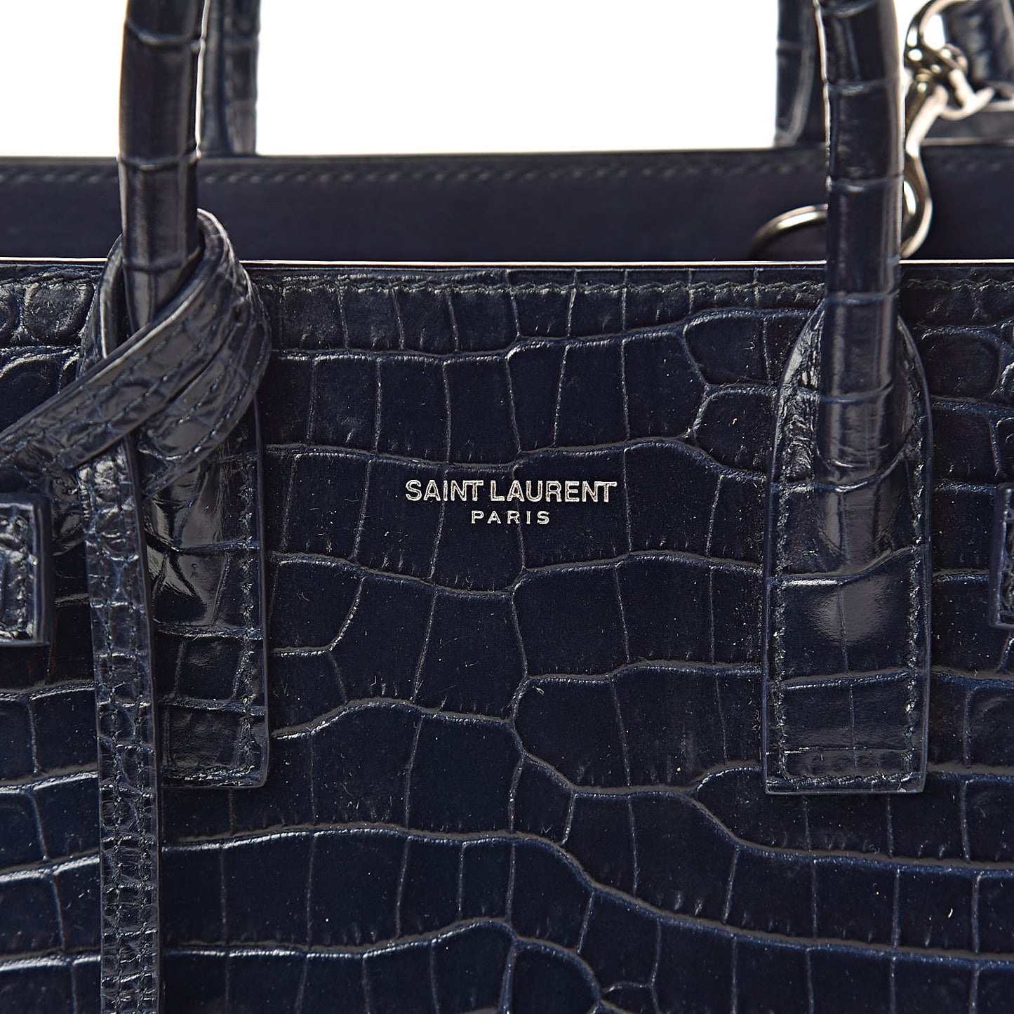 Calfskin Crocodile Embossed Nano Sac De Jour Navy