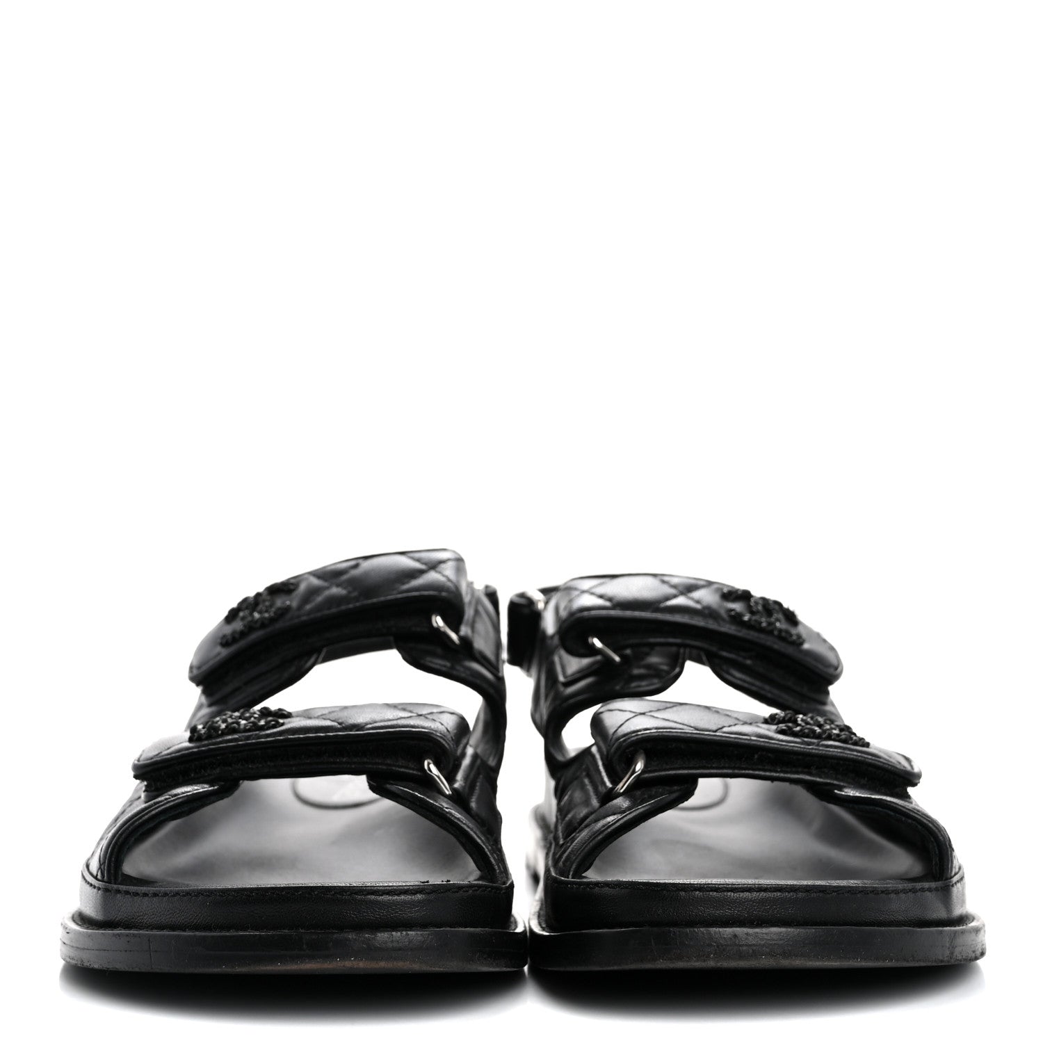 Chanel Lambskin Velcro Dad Sandals 38 So Black 3 of 14